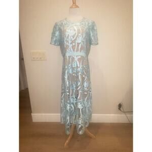 Self-Portrait Grosgrain-Trimmed Embroidered Satin Guipure Lace Midi Dress US 12